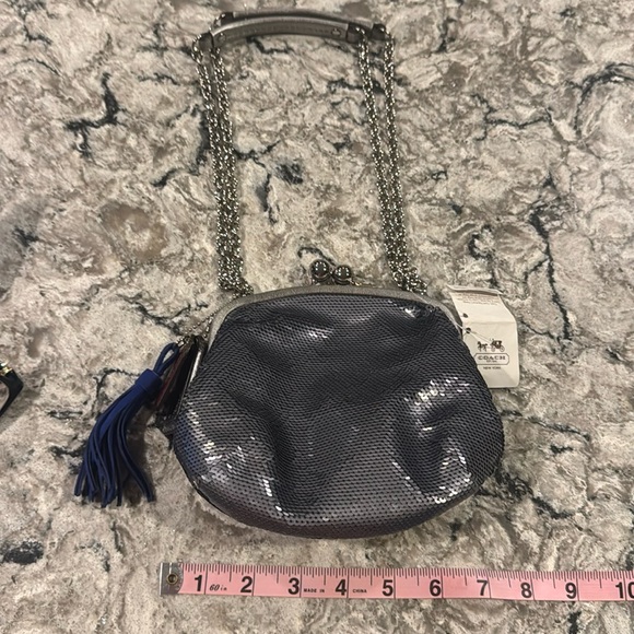 NWT Coach silver sequins shoulder bag snap close 7”x6”x2” mini bag - Picture 1 of 8